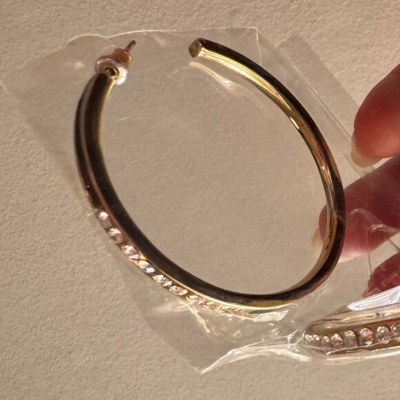 Jewelry Bundle – Gold Crystal Hoop Earrings & Red Gemstone Accent Bracelets - Picture 1 of 9